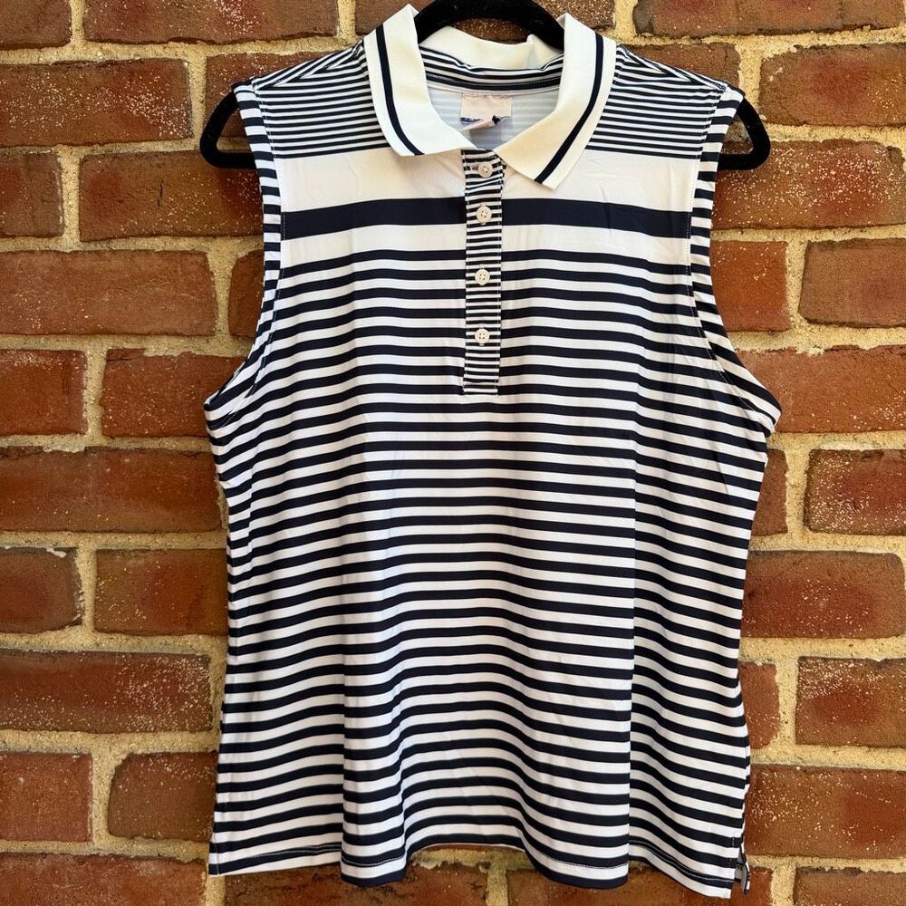 Tommy Bahama $110 UPF50 Striped Sleeveless Button Golf Polo Navy White S NWOT